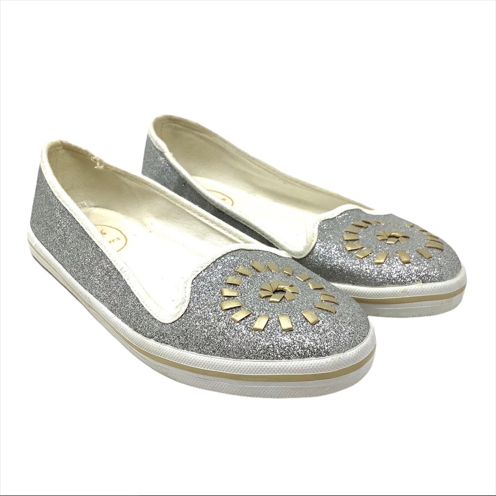 Jack Rogers Mila Silver Glitter Flats 6.5M